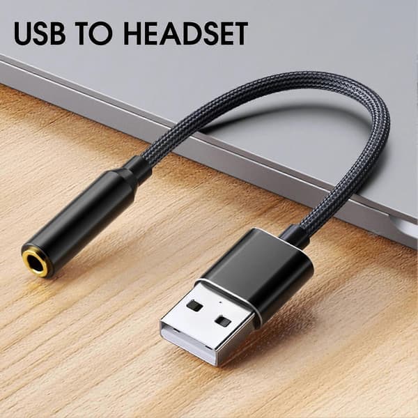 Lydkort Professionel Lydoverførsel Plug Play USB til 3,5 mm Computer 2 i 1 Lydadapter Laptop Black 20cm