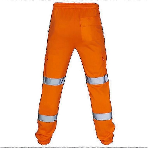 2025 Nya Herr Casual Byxor Splitsad Silver Reflekterande Ränder Dragsko Arbetskläder ORANGE M