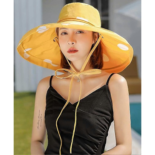 Solhatt för damer med bred brätte Upf 50+ Sommarhatt Vikbar Floppy Strandhatt För Kvinnor - Prickig Gul
