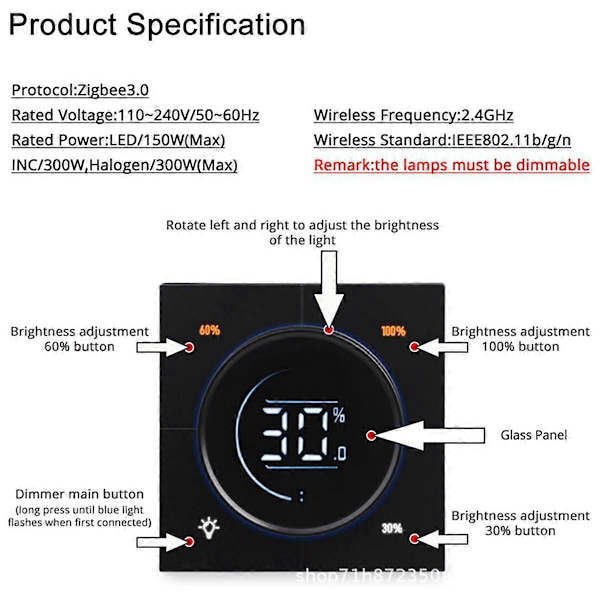 Vred Dimmer Regulator Zigbee 3.0 PC Panel Väggströmbrytare (Svart)