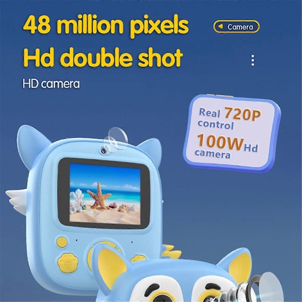 Lasten kamera pikavedostus 1080P kaksoislinssinen selfie-digitaalikamera tulostuspaperilla ja kettu silikonikotelolla syntymäpäivälahjat B
