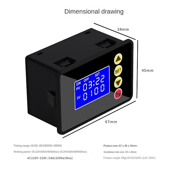 Programmerbar Digital Switch Relä Kontroll Tidskontroller Fördröjningsrelä Cykeltiming På/Av DC 24V