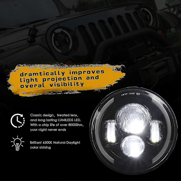 7-tums rund LED-strålkastare med helljus/halvljus, halo-ängelögon för Jeep Wrangler Jk