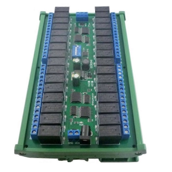 32-kanals Modbus RTU RS485 Relä Switch Board UART Seriell Port Modul DIN-skena Box PLC Expansionskort