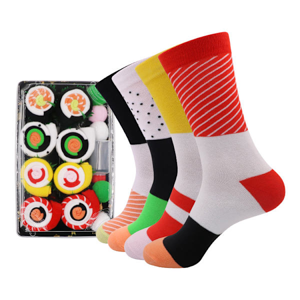 4 Par Långa Bomullsstrumpor Sushi Strumpor 38-42 red one size