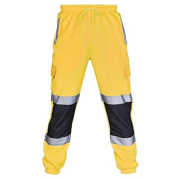 2025 Nya Herr Casual Byxor Splitsad Silver Reflekterande Ränder Dragsko Arbetskläder YELLOW 4XL