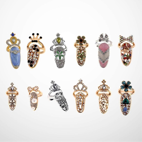 12 kpl Alloy Personalized Crystal Crown Sormukset Muoti Kynsien Koristelu Nivelrengas