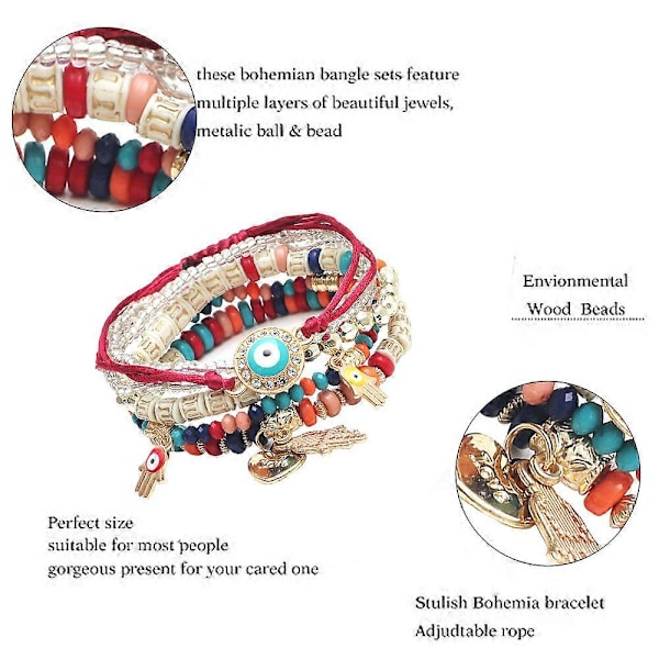 Handgjort Pärlbroderi Mode Ögon Ris Pärla Temperament Multi Lager Armband - Blandad Färg