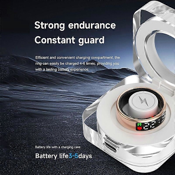 Smart Ring RS08 Pulsmätare Hälsoövervakare 5ATM Vattentät Multi Sportläge Blodsyresmätare med Laddningsfack, B