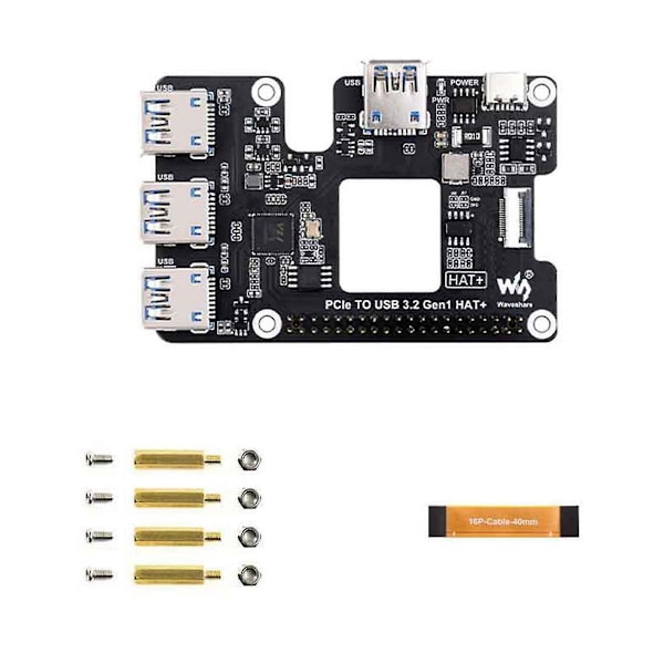 PCIe till USB 3.2 Gen1 HAT+Expansionskort för 5 PCIe till USB HUB 4 Höghastighets USB Drivrutinsfri Plug a