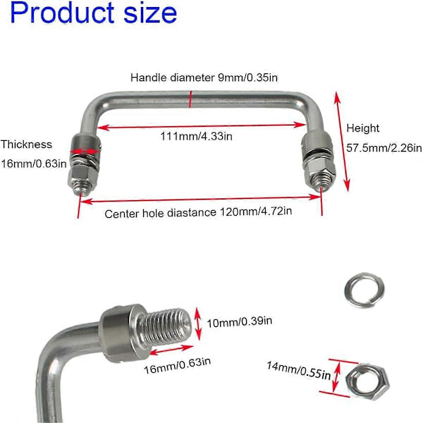 304 Rostfritt Stål Fällbart Handtag 90 Grader 2-pack Hålcentrum 120mm