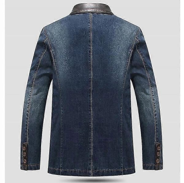 Herrjacka Denimjacka Vår Och Höst Kostym Blazer Jeans Patchwork Läder Slim Fit Jacka blue XXL