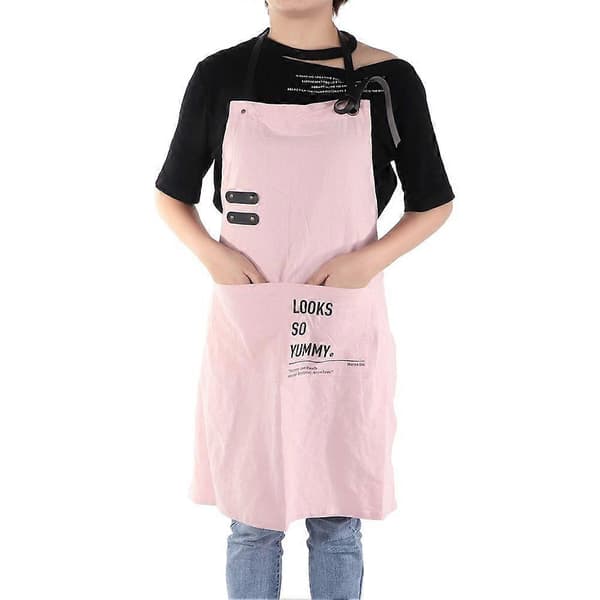 Förkläde för vuxna Kök Bomull Linne Café Hem Kök Förkläde med Justerbart Rep (rosa)