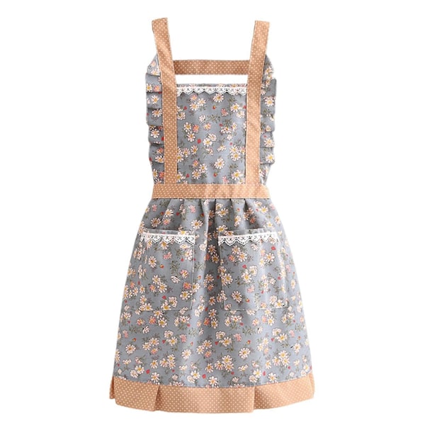 Ärmlöst Andningsbart Matlagningsförkläde med Spets Dubbla Fickor Prickigt Vattentätt PVC Bred Axelrem Köksförkläde för Hemmet Baby Blue A