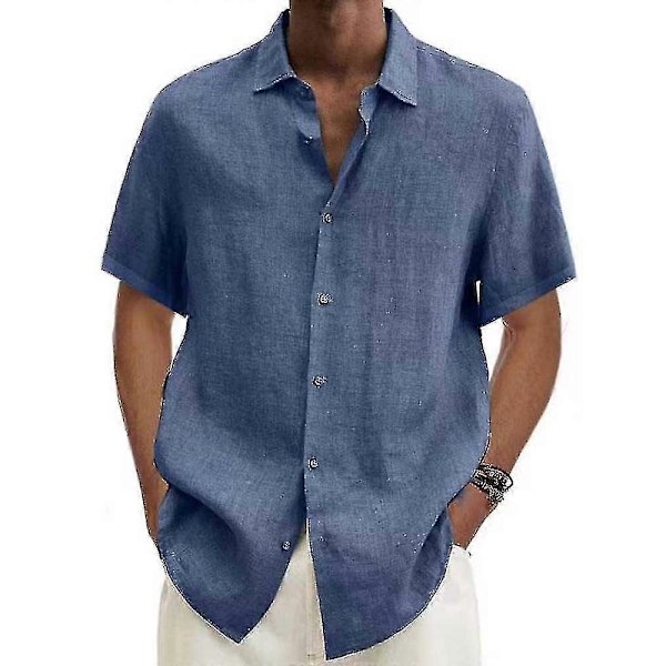 2025 Bomulls- och linneblus Sommar Herr Nedvikt Krage Kortärmad Knapp Lös Blus Toppar Oversized S-5xl khaki 4XL