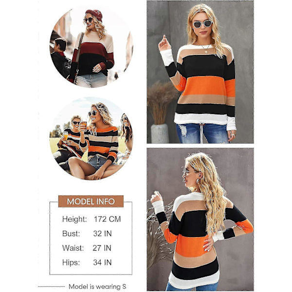 Efterårs Sweaters Rund Hals Stribet Sød Vinter Pullover Sweaters Til Kvinder Trendy 2023 Snøre Medium Printed Orange