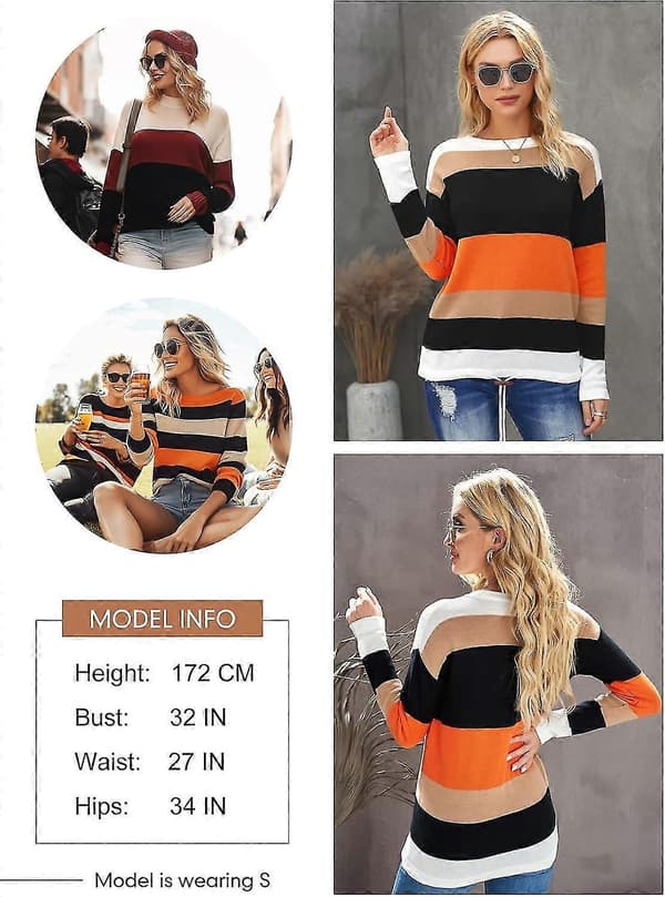 Efterårs Sweaters Rund Hals Stribet Sød Vinter Pullover Sweaters Til Kvinder Trendy 2023 Snøre XX Large Blue