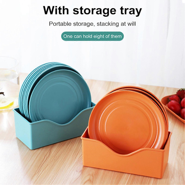 8 st Lätta Plasttallrikar Okrossbara Återanvändbara Mattallrikar Diskmaskinsäkra Färgglada Tallrikar för Kök Vardag Campingtallrikar Orange Round
