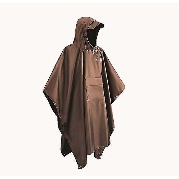 Sotilastyylinen Poncho Monikäyttöinen Rip Stop Sadeponcho Hupullinen Vedenpitävä Sadetakki Ulkoiluun (1 kpl) dark brown