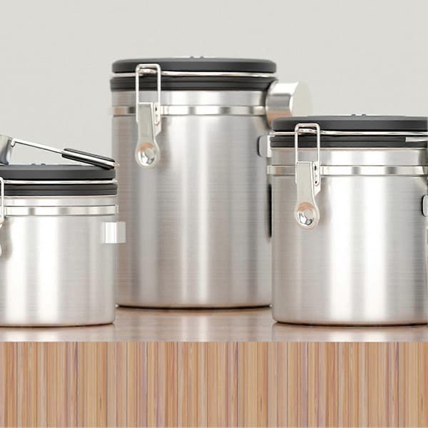 Lufttæt Kaffebeholder 304 Rustfrit Stål med Stål Ske Ventil Kaffebeholder til Hjemmekøkken Rustfrit Stål Farve 1.5L