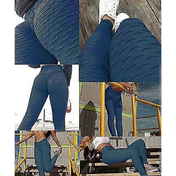 Buttlyftande Anti Cellulit Leggings för Kvinnor Högmidjade Yogabyxor Navy M