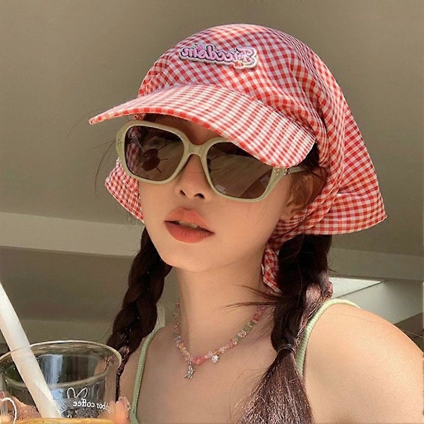 UV Solskydd Rutig Turban Hatt Basebollkeps Solhatt Red