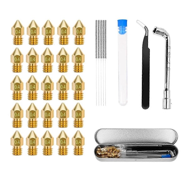 25 stk. MK8 dyser 0,4 mm, 3D-printer messingdyser, 3 dyse