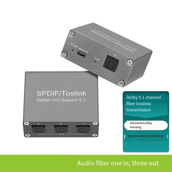 Digital Optisk Ljudsplitter Digital SPDIF TOSLINK Optisk Fiber Ljud 1X3 Splitter 1 in 3 Utgångar Splitter Stöd 5.1