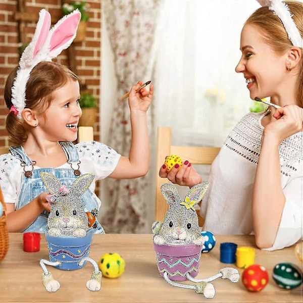 Påskhare Figurin, Set med 2 Resin Krukhare Hyllsittare med Hängande Ben