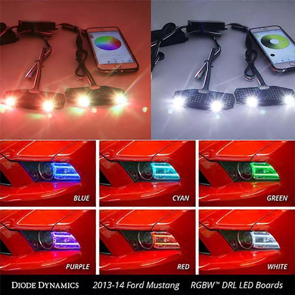 Bluetooth-styrd RGBW Flerfärgs LED DRL Board Light Kit