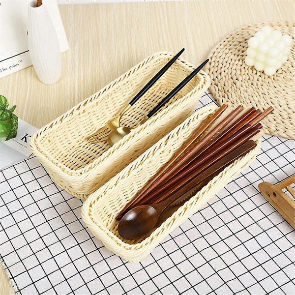 Rattan Vävda Korg Bestick Förvaringskorg Ätpinnar Hållare Skedar Gaffel Förvaringslåda Behållare Bordsartiklar Organizer B