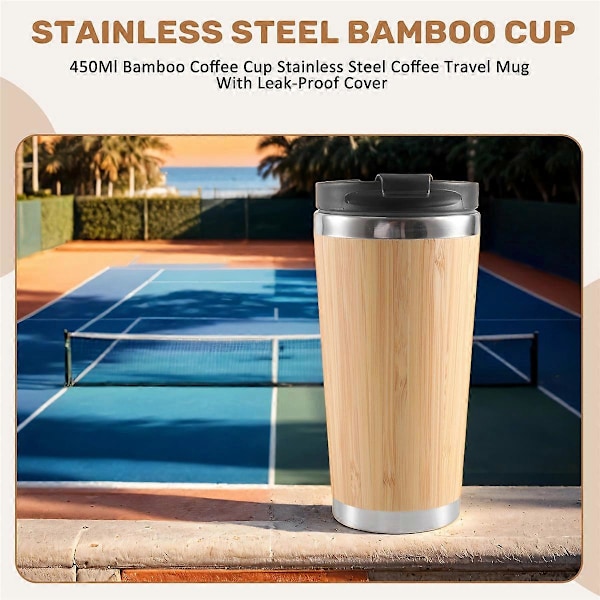 450 ml Bambu Kaffekopp Rostfritt Stål Kaffe Resemugg Med Läcksäkert Lock Isolerad Kaffe Åtföljande Kopp Återanvändbar Träkopp