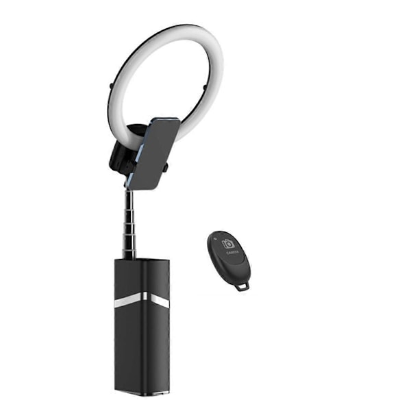 Mini Bærbar LED Ring Fill Light Tripod til Livestreaming Sort