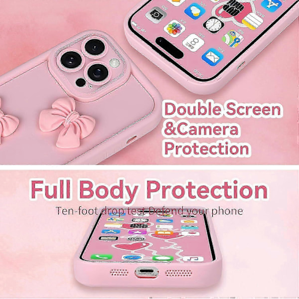2025 Søde Etuier til iPhone 16 Pro Max Pink 3D Sløjfe Design Blødt Stødsikkert Beskyttende Telefoncover til Piger Kvinder