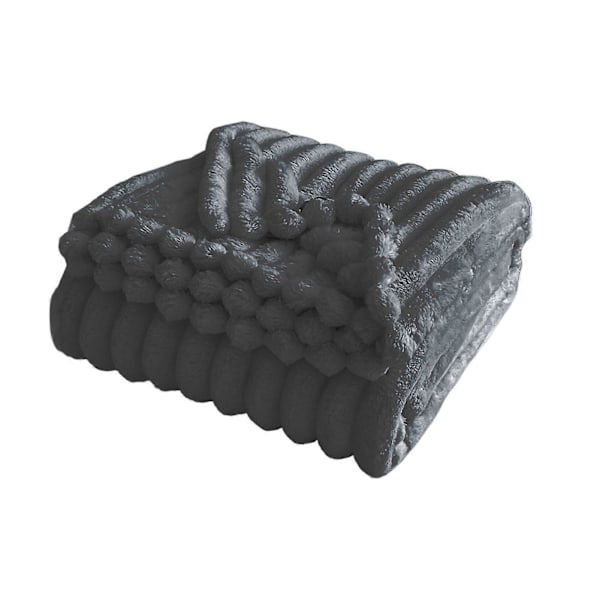 Sommer AC Flanel Tæppe Fortykket Dobbeltsidet Plys Stribet Tekstur Ensfarvet Kontor Lur Hjem Seng Sofa Rejse Hyggeligt Varmt Vintertæppe Dark Gray 70cm