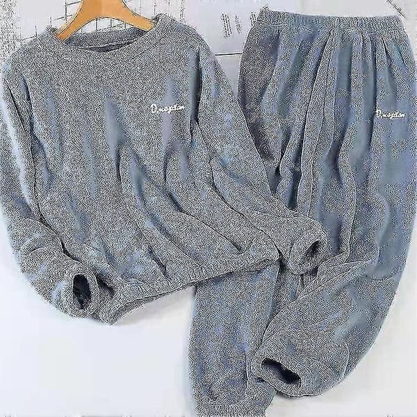 Koralfløjl Varme Og Løse Plus Size Dame Pyjamas Til Efterår Og Vinter Grey Plus size 140-155 kg