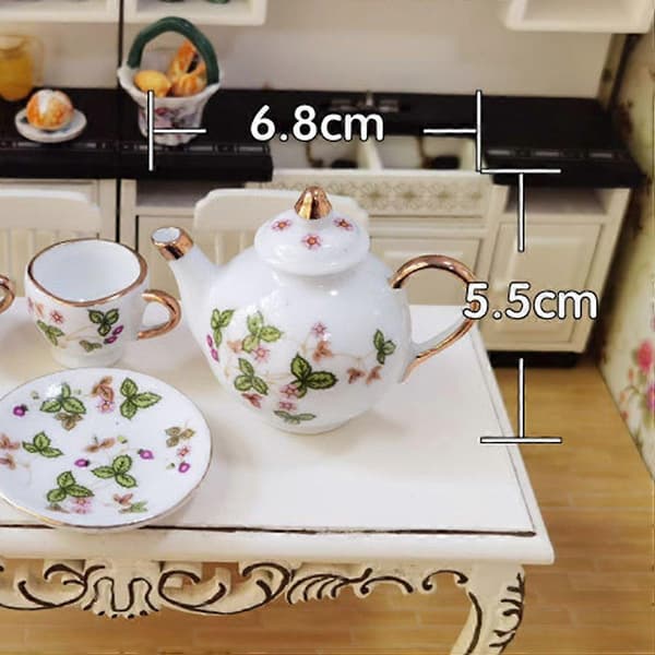 5 stk. 1/6 Mini Hus Miniatyr Keramisk Tekopp Mini Servise Leke