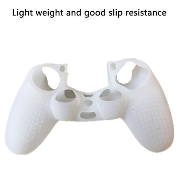 PS4 Handkontroll Skin Grepp Skydd Fodral Set Skyddande Mjukt Silikon Gel Gummi Skal & Halkfria Tumgrepp - Halkfri vit -