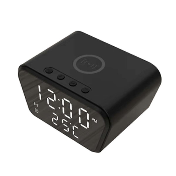 Väckarklocka 15W Intelligent Trådlös Laddare Tid Kalender Temperaturvisning LED Digital Klocka Svart