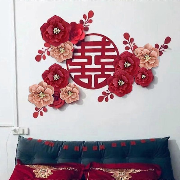 Kreppapir Blomster DIY Håndlavede Papir Blomster Vægkunst Dekoration til Hjemmefest Bryllup Fødselsdag Red 30cm
