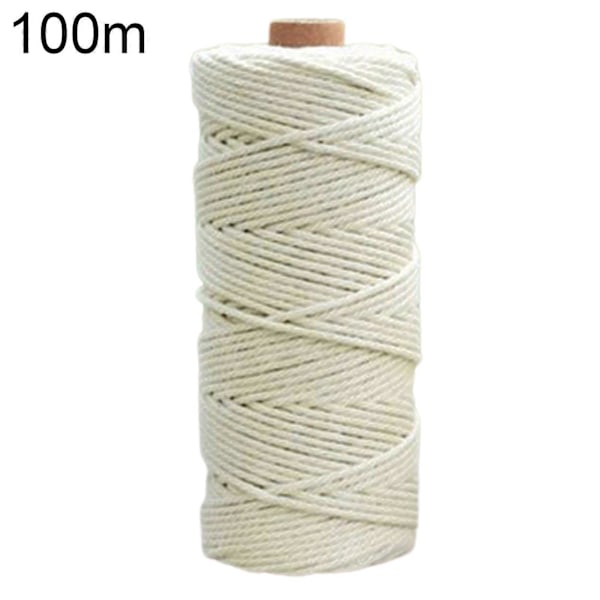3mm 100m/200m DIY Käsin Kudottu Puuvilla Askartelu Makramee Nauha Punottu Seinävaate Köysi Off White 100m