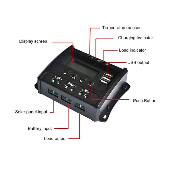 Solpanelcontroller 3-trins PWM-opladning Intelligent mikrocontroller ABS-aluminiumplade 12V 24V Solcelleopladningscontroller SEC20(20A)