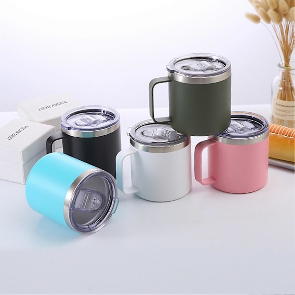 12oz Vakuummugg Värmebeständig Läcksäker Dubbelväggig Rostfri Stål Kaffe Mjölk Vattenmugg Kontorsmaterial med Lock White 3