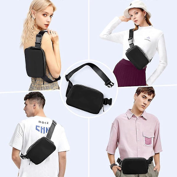 KXJ-Bältesväska för Kvinnor Trendiga Magväskor Crossbody Väska Midjeväska för Vandring Promenader Cykling Resor Black