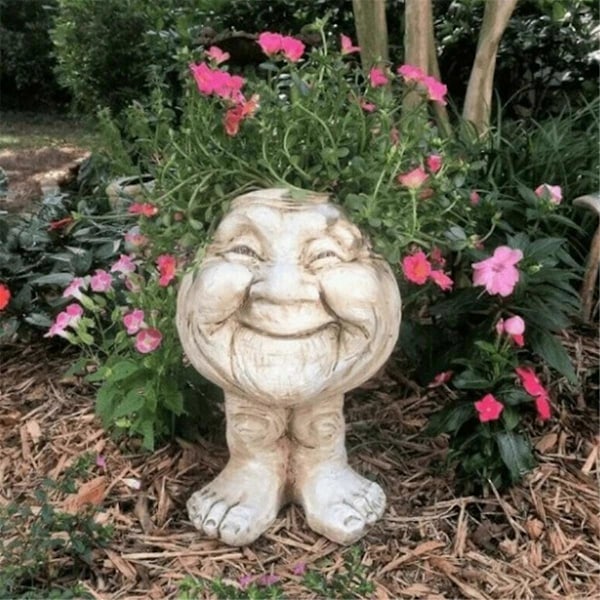 Sjovt ansigt harpiksskulptur i blomsterpotte med sjovt udtryk A