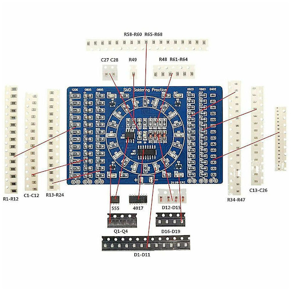 Lödningsövning SMD Kretskort LED Elektronikprojekt DIY Kit