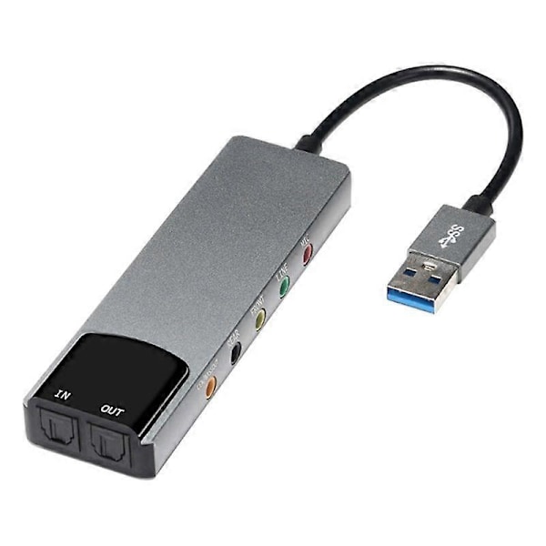 6-i-1 USB Externt Optiskt Ljudkort Multifunktionell Ljudkonverterare Adapter för Bärbar Dator Aluminium Ljudkort