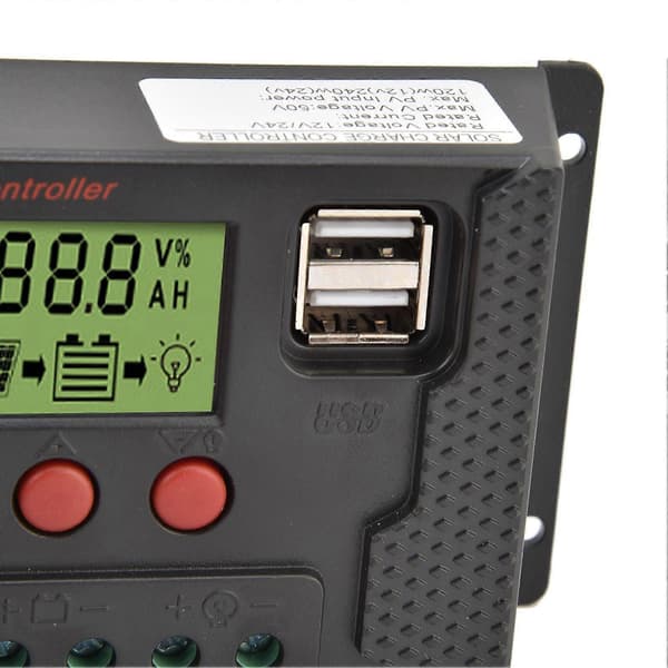 Solcelleopladningsregulator 20A PWM 12V/24V Automatisk Solpanelregulator