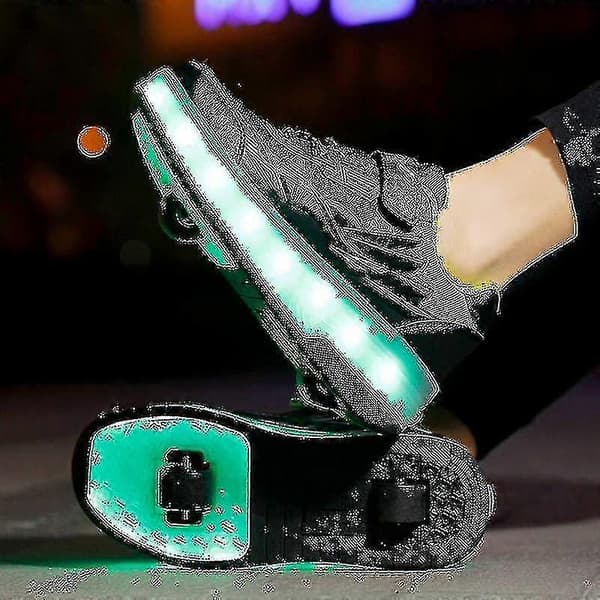 Barnesko Sneakers Dobbelthjulede Sko LED Lys Sko Q7 Black 40