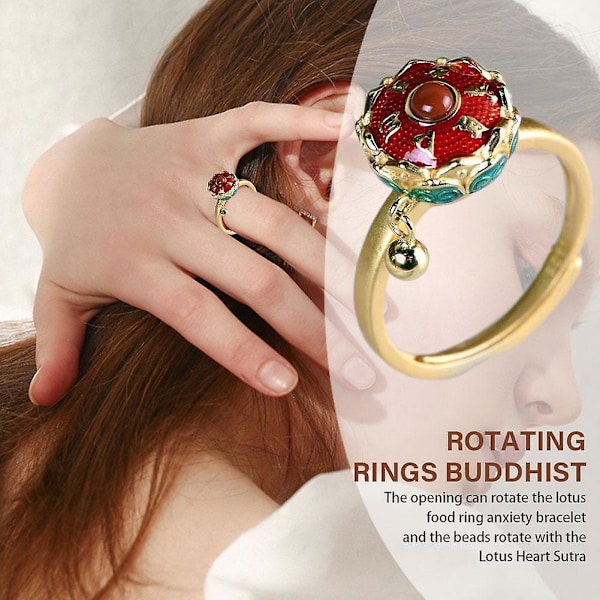 Roterande Ring Buddhistisk Bönehjul Ring Sutra Vridcylinder Ring Blommig